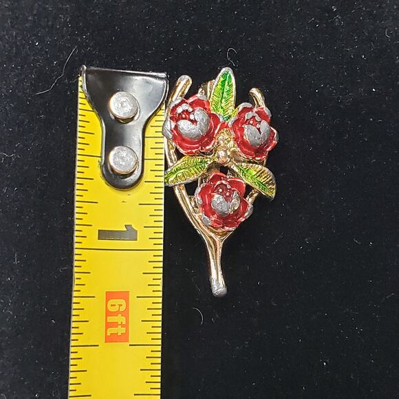 Gerry's Brooch Scatter Pins Vintage Red Rose Wishbone Gold Tone Signed 1.25" - Picture 5 of 5
